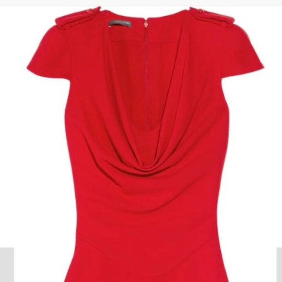 Red Alexander McQueen Cowl-neck Wool-crepe Dress - Picture 2 of 5